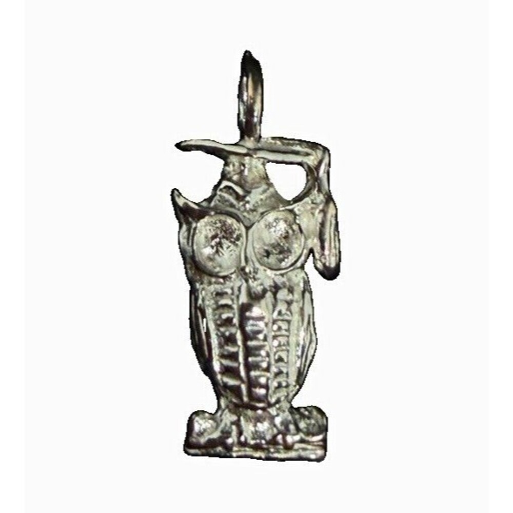 925 Sterling Silver Owl Charm Pendant Charm with Bail, Signed .9g